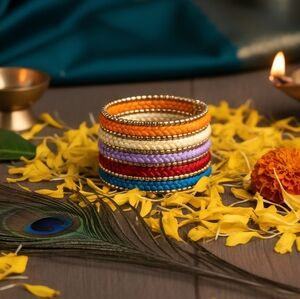 Boho Indian Artisanal Colorful Braided Metallic Beaded Handmade Cuff Bracelet